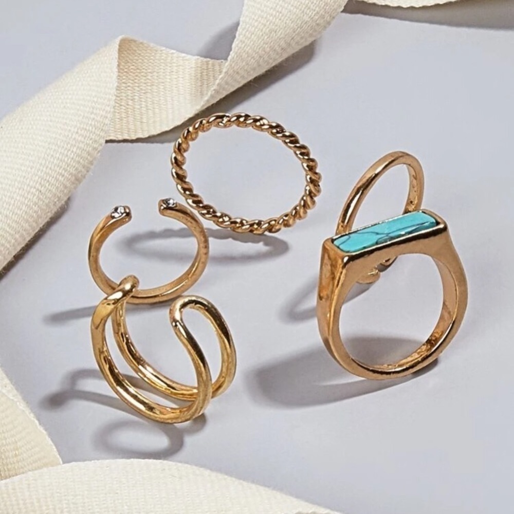 Bohemian Turquoise Stackable Gold Rings - Picture 3 of 10